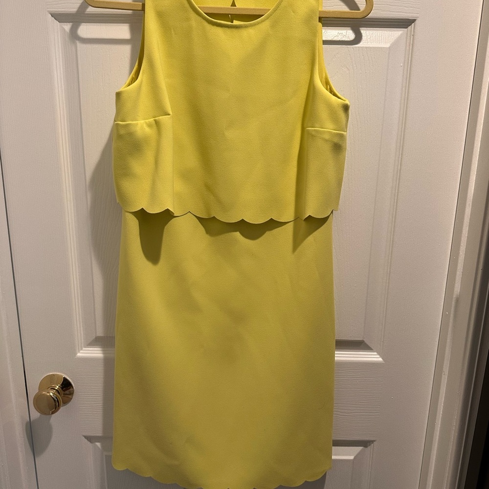 LOFT Yellow Sleeveless Scallop Hem Midi Dress